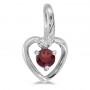 10k White Gold Round Garnet And Diamond Heart Pendant