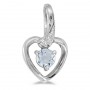 10k White Gold Round Aquamarine And Diamond Heart Pendant