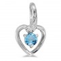 10k White Gold Round Blue Topaz And Diamond Heart Pendant
