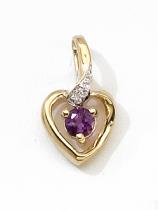 14k Yellow Gold Round Amethyst And Diamond Heart Pendant