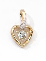 14k Yellow Gold Round Aquamarine And Diamond Heart Pendant