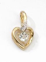 14k Yellow Gold Round White Topaz And Diamond Heart Pendant