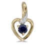 14k Yellow Gold Round Sapphire And Diamond Heart Pendant