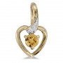 14k Yellow Gold Round Citrine And Diamond Heart Pendant