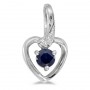 14k White Gold Round Sapphire And Diamond Heart Pendant