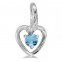 14k White Gold Round Blue Topaz And Diamond Heart Pendant