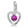 14k White Gold Round Pink Topaz And Diamond Heart Pendant