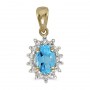 14k Yellow Gold Oval Blue Topaz And Diamond Pendant