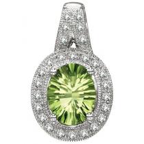 14K White Gold 10x8 Oval Peridot and Diamond Pendant