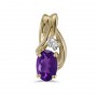 14k Yellow Gold Oval Amethyst And Diamond Pendant