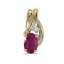 14k Yellow Gold Oval Ruby And Diamond Pendant