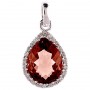 14K White Gold 9x11 mm Pear Garnet and Diamond Pendant