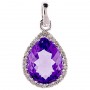 14K White Gold 9x11 mm Pear Amethyst and Diamond Pendant