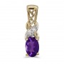 14k Yellow Gold Oval Amethyst And Diamond Pendant