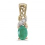 14k Yellow Gold Oval Emerald And Diamond Pendant