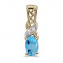 14k Yellow Gold Oval Blue Topaz And Diamond Pendant