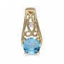 14k Yellow Gold Round Blue Topaz And Diamond Pendant