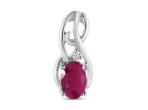 14K White Gold Oval Ruby and Diamond Curve Birthstone Pendant