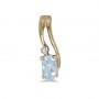 14k Yellow Gold Oval Aquamarine And Diamond Wave Pendant