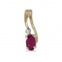 14k Yellow Gold Oval Ruby And Diamond Wave Pendant