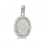 14k White Gold Oval Opal And Diamond Pendant