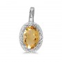 14k White Gold Oval Citrine And Diamond Pendant