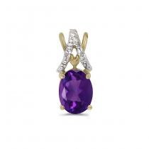 14k Yellow Gold Oval Amethyst And Diamond Pendant