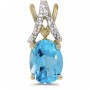 14k Yellow Gold Oval Blue Topaz And Diamond Pendant