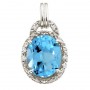 14K White Gold 10x8 Oval Blue Topaz and Diamond Pendant