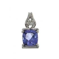 14K White Gold 6mm Cushion Tanzanite and Diamond Pendant