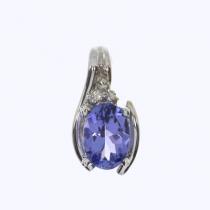 14K White Gold 7x5 Oval Tanzanite and Diamond Pendant