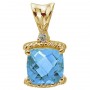 14K Yellow Gold Blue Topaz and Diamond Pendant