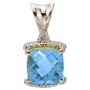 14K White Gold Blue Topaz and Diamond Pendant