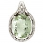 14K White Gold Green Amethyst and Diamond Oval Pendant