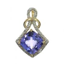 14K Yellow Gold 8mm Cushion Tanzanite and Diamond Pendant