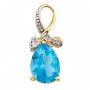 14K Yellow Gold Pear Blue Topaz and Diamond Swirl Pendant