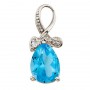 14K White Gold Pear Blue Topaz and Diamond Swirl Pendant