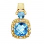 14K Yellow Gold Blue Topaz and Diamond Pendant