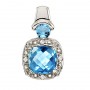 14K White Gold Blue Topaz and Diamond Pendant