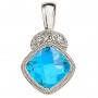 14K White Gold Blue Topaz and Diamond Pendant