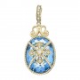 14K Yellow Gold 15x12 mm Oval Blue Topaz Crown Byzantine Pendant