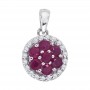 14K White Gold Diamond and Ruby Precious Cluster Pendant