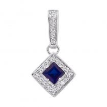 14K White Gold Diamond and Princess Sapphire Precious Diamond Shape Pendant