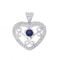 14k White Gold Precious and Diamond Filigree Heart Pendant
