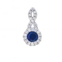 14K White Gold 4mm Round Precious Sapphire and Diamond Swirl Pendant