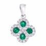14K White Gold Precious Round Emerald and Diamond Clover Fashion Pendant