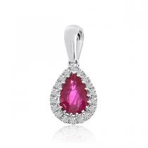 14k White Gold Ruby and Diamond Teardrop Pendant
