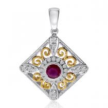 14K Two Tone Precious Filigree Diamond Pendant