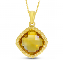 14K Yellow Gold Braided Citrine Semi-Precious Cushion Pendant
