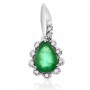 14K White Gold Precious 7x5 Pear Shape Emerald and Diamond Pendant